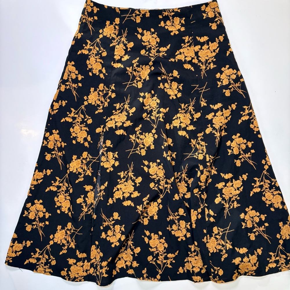RIHOAS Black A-Line Skirt With Yellow Floral Design
